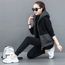 Official flagship store autumn and winter plus velvet sports set 2021 womens lamb velvet three-piece ANTA