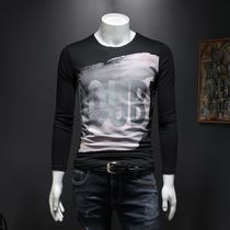  Long-sleeved T-shirt mens round neck 2021 spring and autumn new printed letters slim-fit cotton mens top T-shirt bottoming shirt
