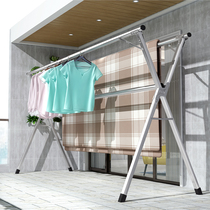 Stainless steel telescopic dual-purpose drying rack floor folding indoor balcony outdoor drying rack household quilt artifact