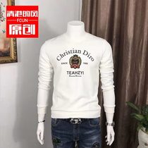 European Station Mens Thin Long Sleeve Sweater Korean Fashion Letter Print Top Tide Mens base shirt Jacket