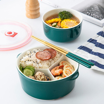Ceramic split lunch box office worker with Rice fresh Bowl separated microwave oven heating sealed with lid bento box set