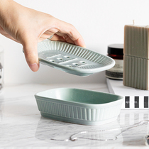 Nordic simple solid color double layer with drain tray Ceramic soap box Household non-stagnant soap box Soap holder Soap shelf