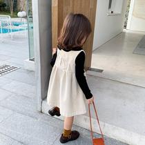 Autumn and winter children's clothing girls' skirt padded corduroy foreign style baby dress autumn and winter baby belt skirt vest