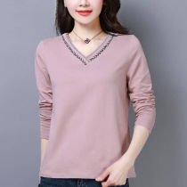 2020 new long sleeve T-shirt female size womens dress 2020 Spring and Autumn Korean version of Wild loose V neck base shirt top
