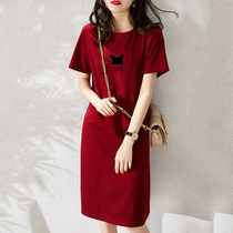 2021 summer new printed short-sleeved t-shirt dress women cover the belly thin straight tube loose medium-long fashion dress