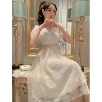 Bubble Sleeve Long Skirt Children hipster Sweet Little High Sense Lace Dress Summer 2021 New