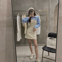 French retro stitching dress small waist thin temperament age reduction design sense niche shirt skirt female
