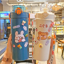 Large capacity thermos cup female 1000ml high value cute kettle students with straw outdoor portable drinking cup