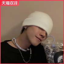 White wool hat men and women autumn and winter models Joker ear protection warm high top sleeve cold hat art casual knitting