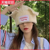 European and American niche designer cat pig ear wool knitted wool hat cute warm Autumn Winter men and women cold hat