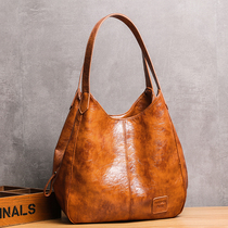Womens Soft Leather Vintage Shoulder Bag 2020 New Tide Large Capacity Multi-compartment shoulder bag Simple Joker Tote