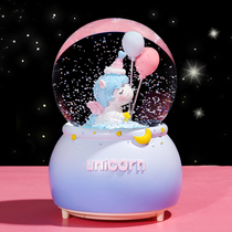 Unicorn crystal ball rotating glass dream girl childrens music box birthday gift music box ornaments night light