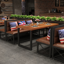 Industrial style bar deck sofa barbecue restaurant Tavern cafe restaurant hotel clean bar commercial table and chair combination