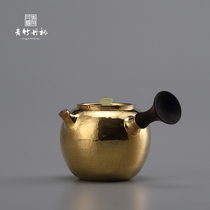 Green bamboo Danfeng gold-plated silver pot handmade sterling silver 999 high-end boiling water bubble teapot home tea ceremony side pot tea set