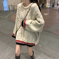 Twist sweater womens loose autumn and winter wear Japanese long sleeves Joker gentle wind medium long knitwear jacket