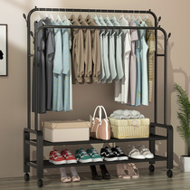 Hanger floor bedroom household double pole drying rack storage hanging clothes rack folding indoor simple coat rack