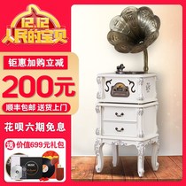 European style solid wood retro phonograph antique big horn sound modern living room vinyl record player vintage record player