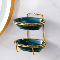 Toilet luxury ceramic soap box household wall-mounted non-perforated soap bathroom soap saucer drain rack