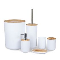 6Pcs Set Trash Can Toilet Brush Bamboo Soap Dish Soap