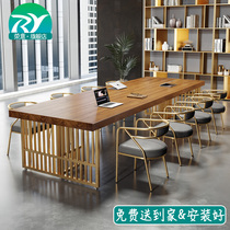 Modern minimalist large solid wood meeting table and chairs combined rectangular Nordic office training in talks computer long table