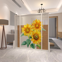 Modern simple solid wood screen partition living room bedroom office American European hipster mobile sunflower seat screen