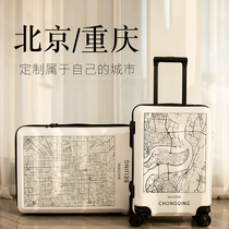 City map trolley case luggage female Japanese students 20 inch password box male ins Net Red 24 inch suitcase