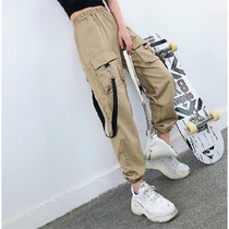 Summer ins overalls for men and women loose Korean version of Harajuku bf style personality street was thin casual pants waist pants tide