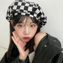 Ins chessboard plaid beret summer new hat female retro cloud hat spring and autumn painter hat with small face