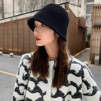 Wool fisherman's hat female autumn and winter Japanese simple face small black hat age reduction big head around bucket basin hat tide