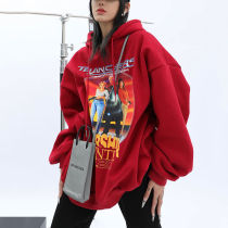 Christmas red hooded sweater women 2021 autumn and winter New plus velvet padded student loose trend Joker top