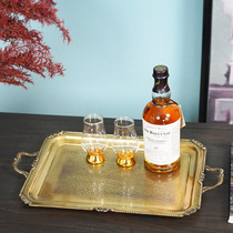Faring Home India Imported Brass Rectangular handle Carved Flowers Tray Lavish Creative Tea Tray Water Cup Accommodating Tray