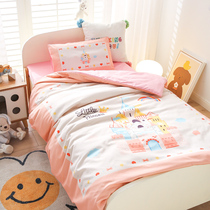Class A childrens kindergarten quilt three-piece set pure cotton bedding baby entering the kindergarten nap 60x135cm cushion cover girl