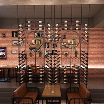 Industrial wind creative Wrought iron floor wine rack Bar restaurant screen partition decorative wine cabinet Red wine ornaments display rack