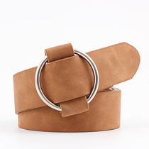 Belt Womens large buckle wide creative style needle-free round buckle Casual womens brown belt Youth fashion wide lace belt