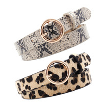 Europe and the United States new womens decorative jeans belt fashion round buckle BAO WEN striped snake pattern slim belt belt