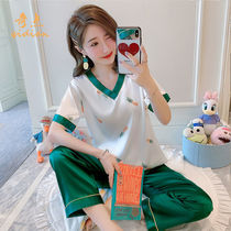 Ice silk pajamas womens summer thin short sleeve trousers cute student home clothes simulation silk sexy two-piece summer
