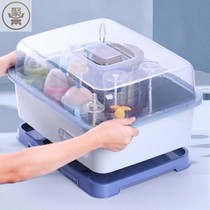 Baby food supplement tableware storage cabinet put milk bottle storage box special storage cupboard baby with cover dust-proof drying rack