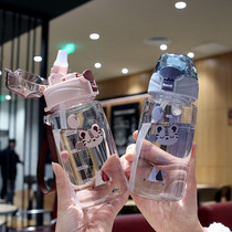 New cartoon bounce cover plastic suction tube Cup with rope scale childrens water bottle heat-resistant drop-proof Cup