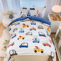 Plush childrens kindergarten quilt three-piece set coral fleece car pattern quilt set six-piece set baby nap bedding
