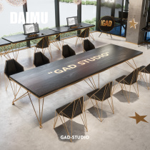Simple industrial style office conference table Fashion long table Rectangular solid wood table Small negotiation table customization