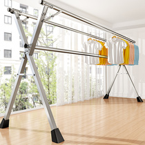 Clothes hanger floor folding indoor household balcony outdoor stainless steel bedroom cool telescopic rod basking quilt artifact