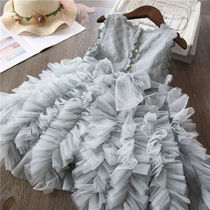 Girls summer lace embroidered dress small children puffy dress female baby layer mesh cake skirt