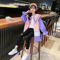 Girls Academy style long windbreaker autumn clothing 2021 New Korean version of foreign atmosphere big children little girl Net red coat