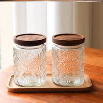 Vintage begonia pattern glass sealed jar storage jar kitchen home dried fruit snack large capacity storage storage jar