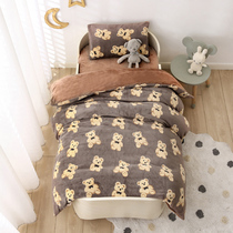 Autumn and winter plus velvet children baby coral fleece kindergarten quilt cover three-piece double-sided velvet quilt cover milk fleece quilt