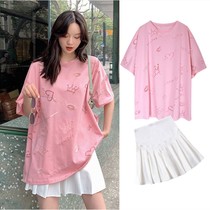 Pregnant womens summer suit new Korean version of short-sleeved lazy Hong Kong flavor top wear fashion shorts two-piece suit