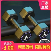 Dumbbell mens fitness household equipment Womens childrens primary school arm muscle dormitory with 5kg a pair of hexagonal glue