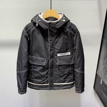 2021 white duck down winter padded warm down jacket men's short hooded tooling fashion loose Korean students