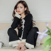 Womens 2021 new autumn thin long sleeves pure Princess wind cotton home two-piece womens spring and autumn models