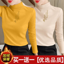 Single two-piece double-sided velvet printed semi-high collar autumn and winter warm bottoming shirt slim Joker long sleeve T-shirt women